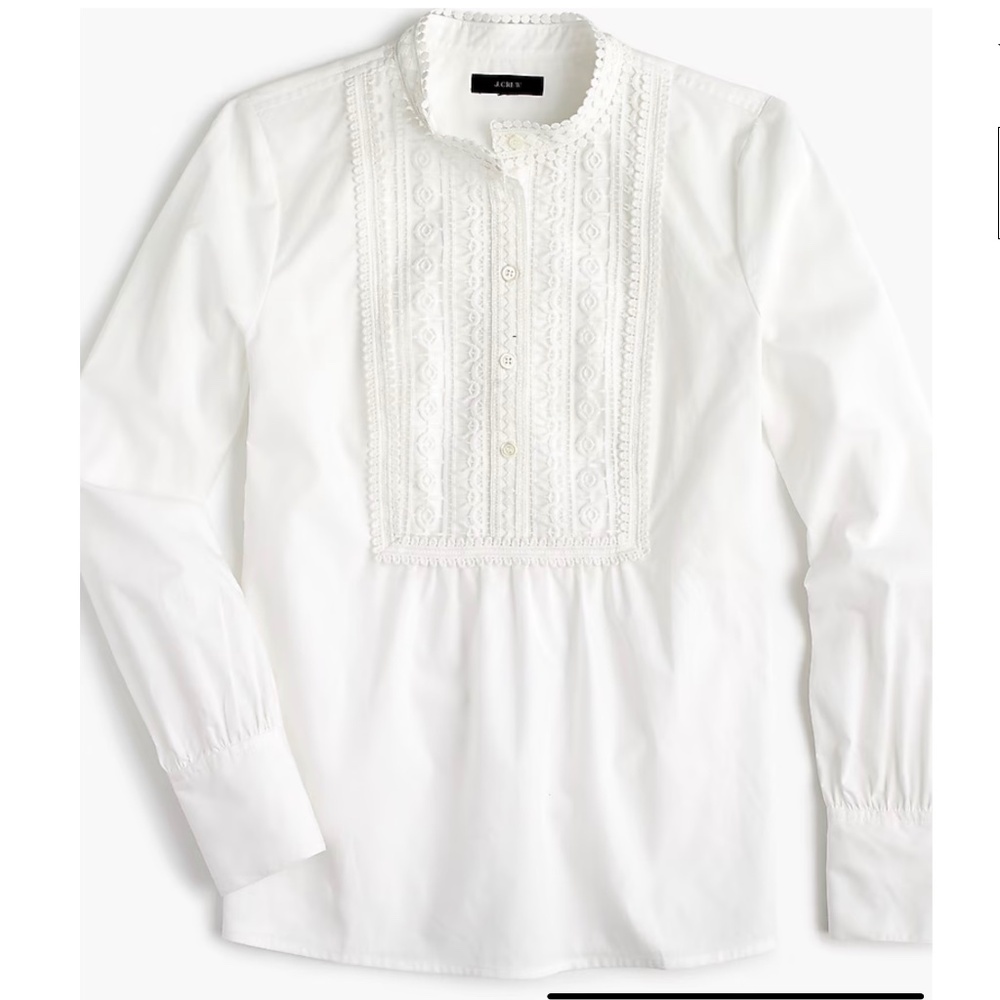 J. Crew White Lace Detail Cotton Blouse